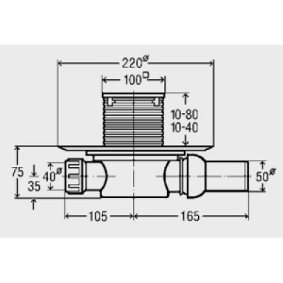 Подов сифон Advantix 583 217 – немски подов сифон с хидроизолационен фланец, втори вход, клапа и неръждаема решетка за баня – KERANOVA