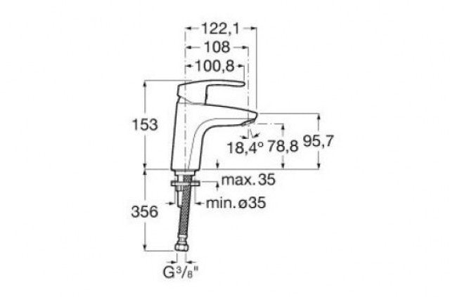 Roca Monodin-N Смесител за мивка - техническа схема с размери и връзки, модел A5A3298C00, KERANOVA онлайн магазин