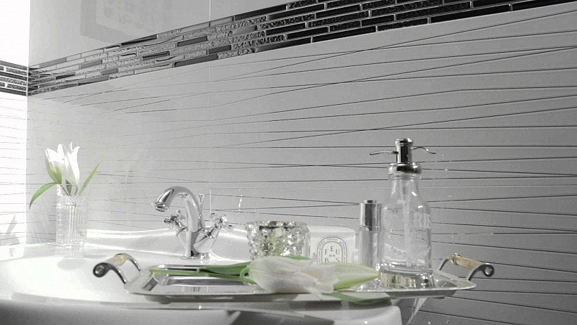 Баня Abisso 29.8x74.8 - елегантни ректифицирани стени в сиви бляскави плочки, ретро-модерен дизайн | онлайн магазин KERANOVA
