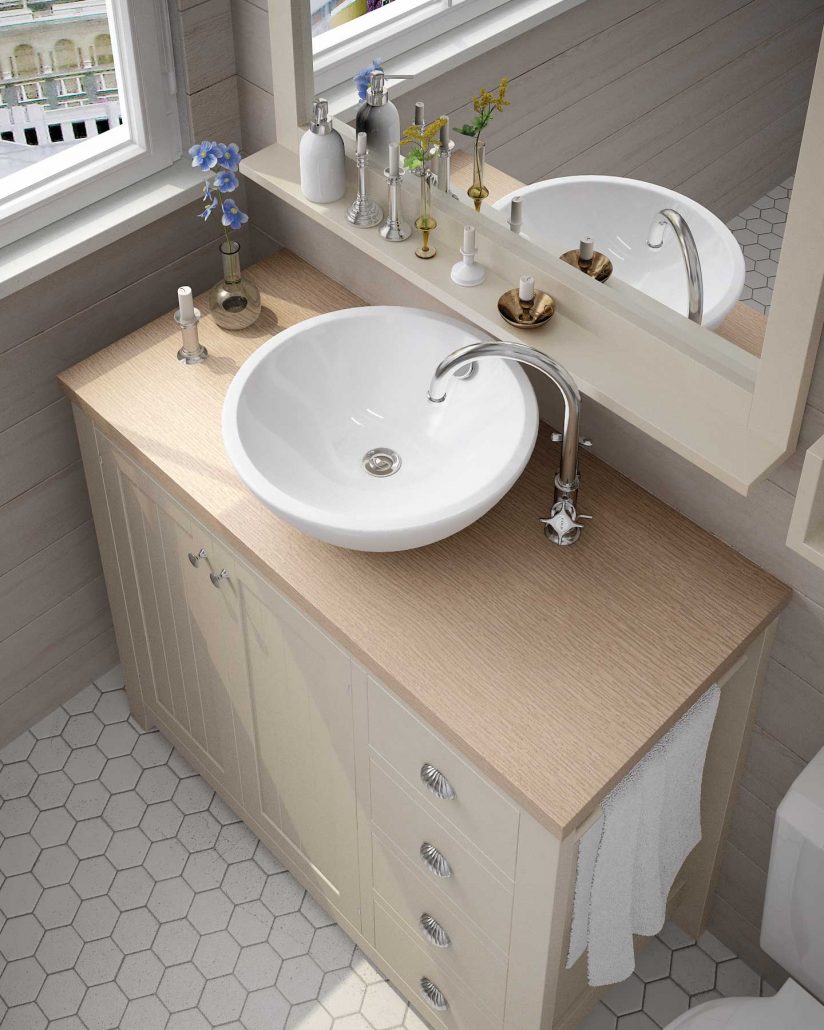 Ретро колекция Colonial - Avila Dos бойлерен шкаф с мивка в бежово, онлайн магазин за обзавеждане за бани KERANOVA, Испания, гаранция 2 години