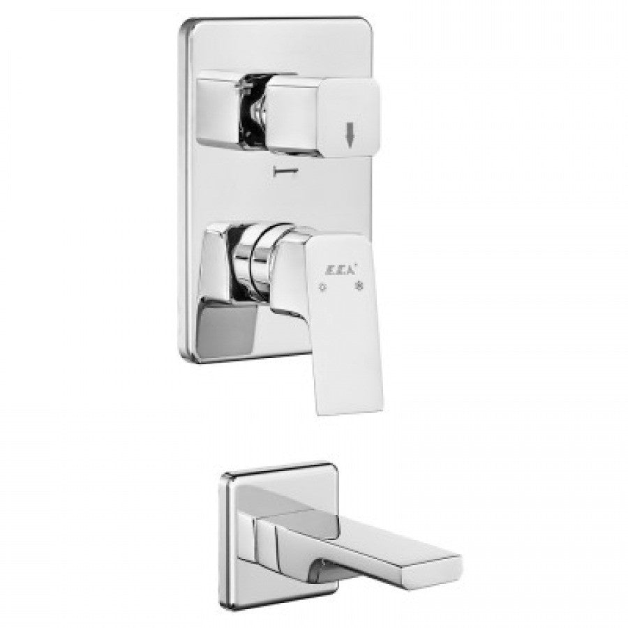 Вграден сет Tiera Lux с чучур хром - смесител вграден с чучур за баня, модерен правоъгълен дизайн, онлайн магазин за обзавеждане за бани KERANOVA