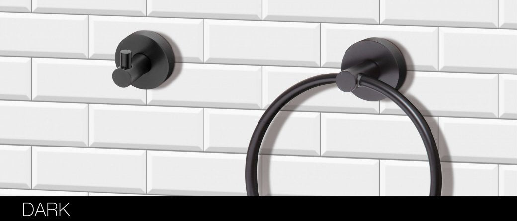 Черни аксесоари за баня Dark — черен кръгъл държач за кърпа и кука от месинг, модерен дизайн, устойчив на абразия, KERANOVA