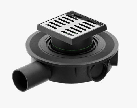 Mini Drain подов сифон с клапа 10х10 - Bonomini, неръждаема решетка 100x100 мм, воден затвор, странично оттичане, KERANOVA