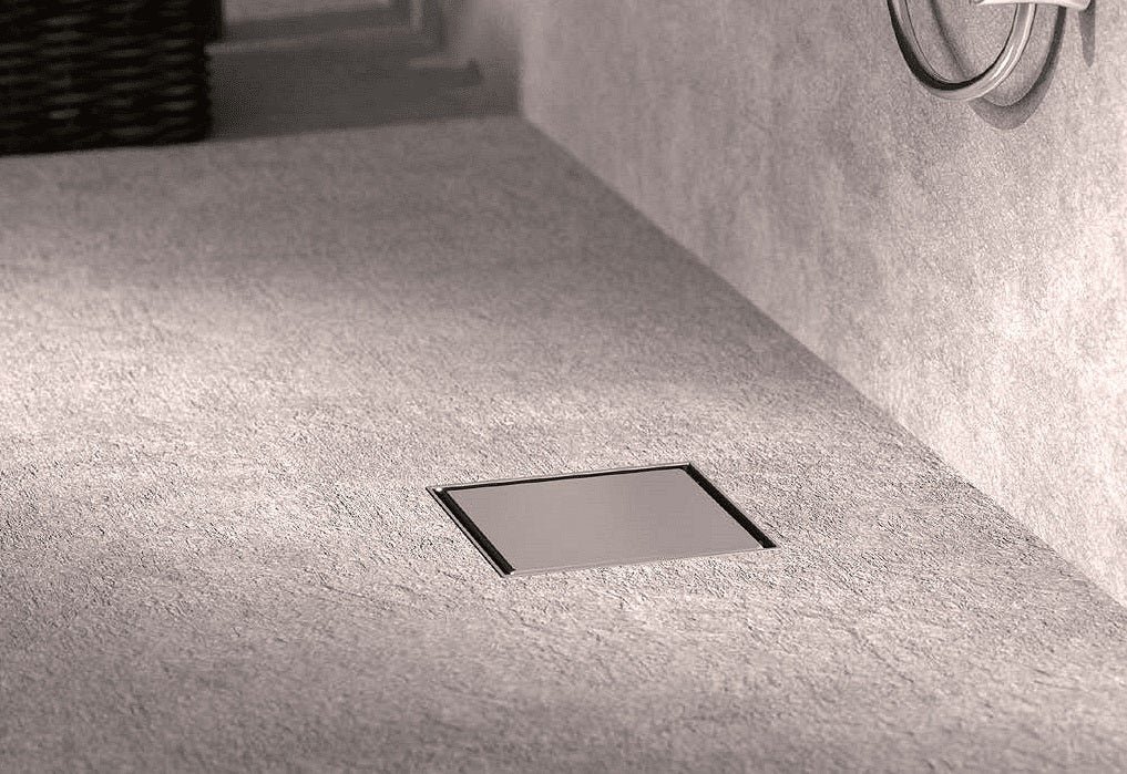 Mini Drain подов сифон с клапа и ниска инсталационна височина10х10 - Bonomini - за плочка или с плътна решетка, воден затвор, неръждаема рамка 106x106 мм, KERANOVA