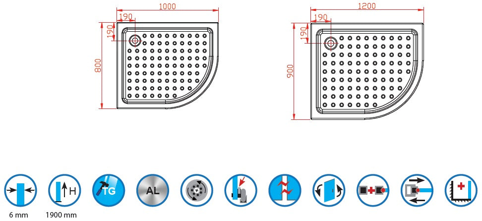 Flora 650 - 80х100 асиметрична душ кабина 6 мм закалено стъкло, анти-калк покритие, магнитен уплътнител, алуминиев профил - KERANOVA