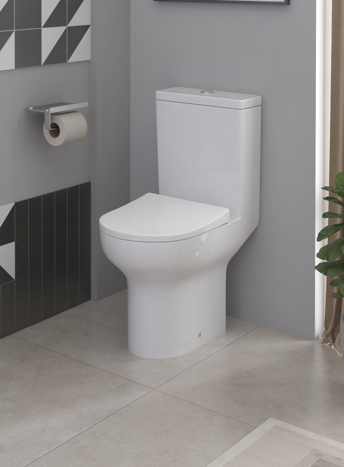 Моноблок 6582 Compact Rimless - 56 см. бял моноблок с Rimless технология, компактен тоалетен комплект от KERANOVA за онлайн магазин