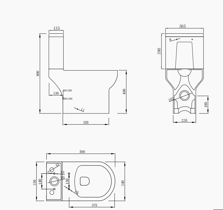 Моноблок 6582 Compact Rimless - 56 см. технически чертеж с размери за онлайн магазин KERANOVA, компактен моноблок, Rimless, долно водоподаване