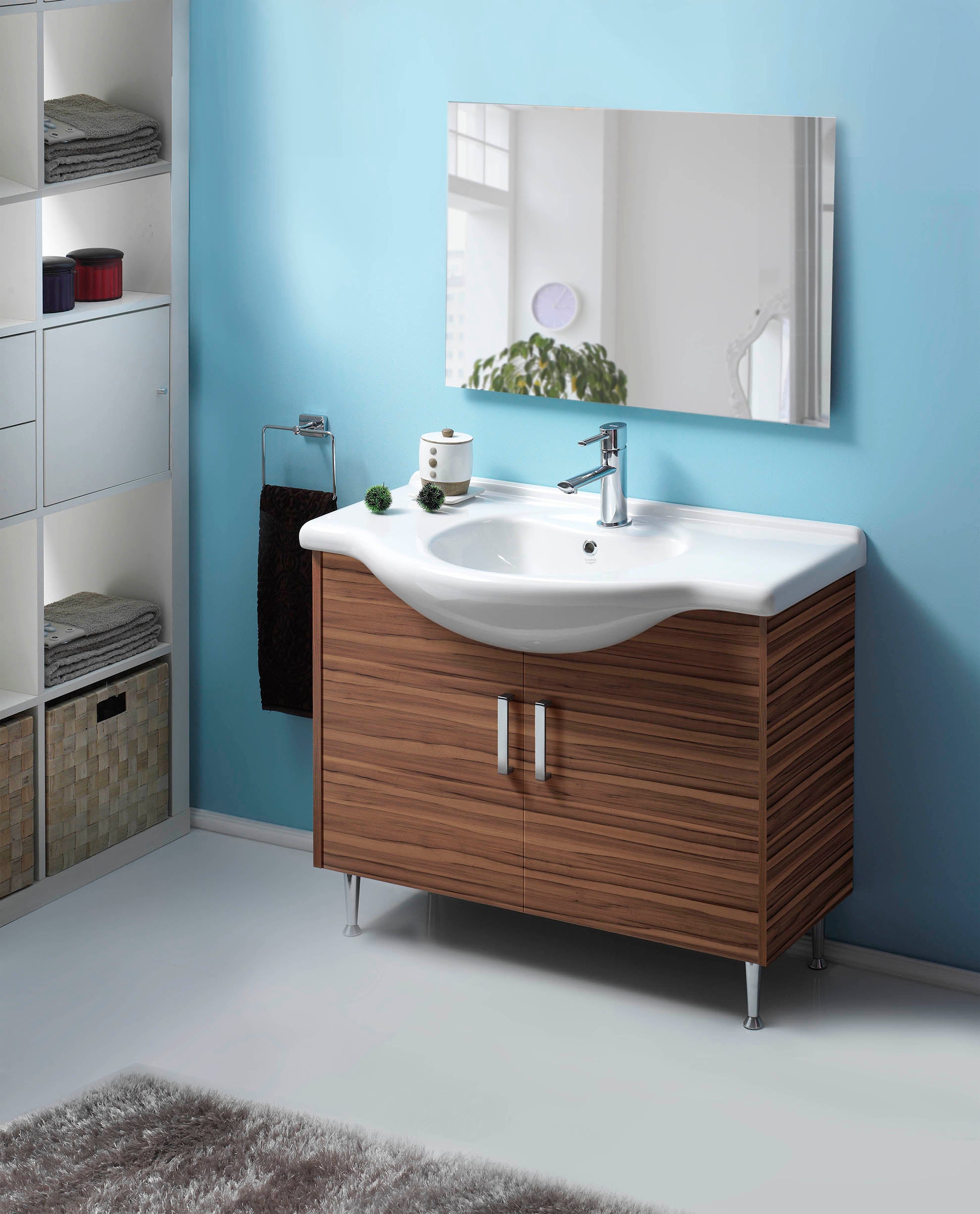 Мебелна мивка Nil 85х50 см. с отвор за смесител, модерна дървена мебелна конфигурация за баня - онлайн магазин KERANOVA