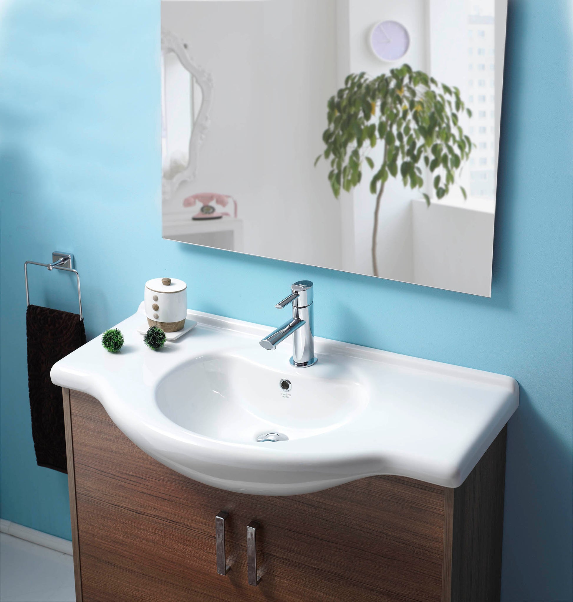 Мебелна мивка Nil 85х50 см. в дървен шкаф, отвор за смесител, онлайн магазин за обзавеждане за бани KERANOVA, Произход Турция