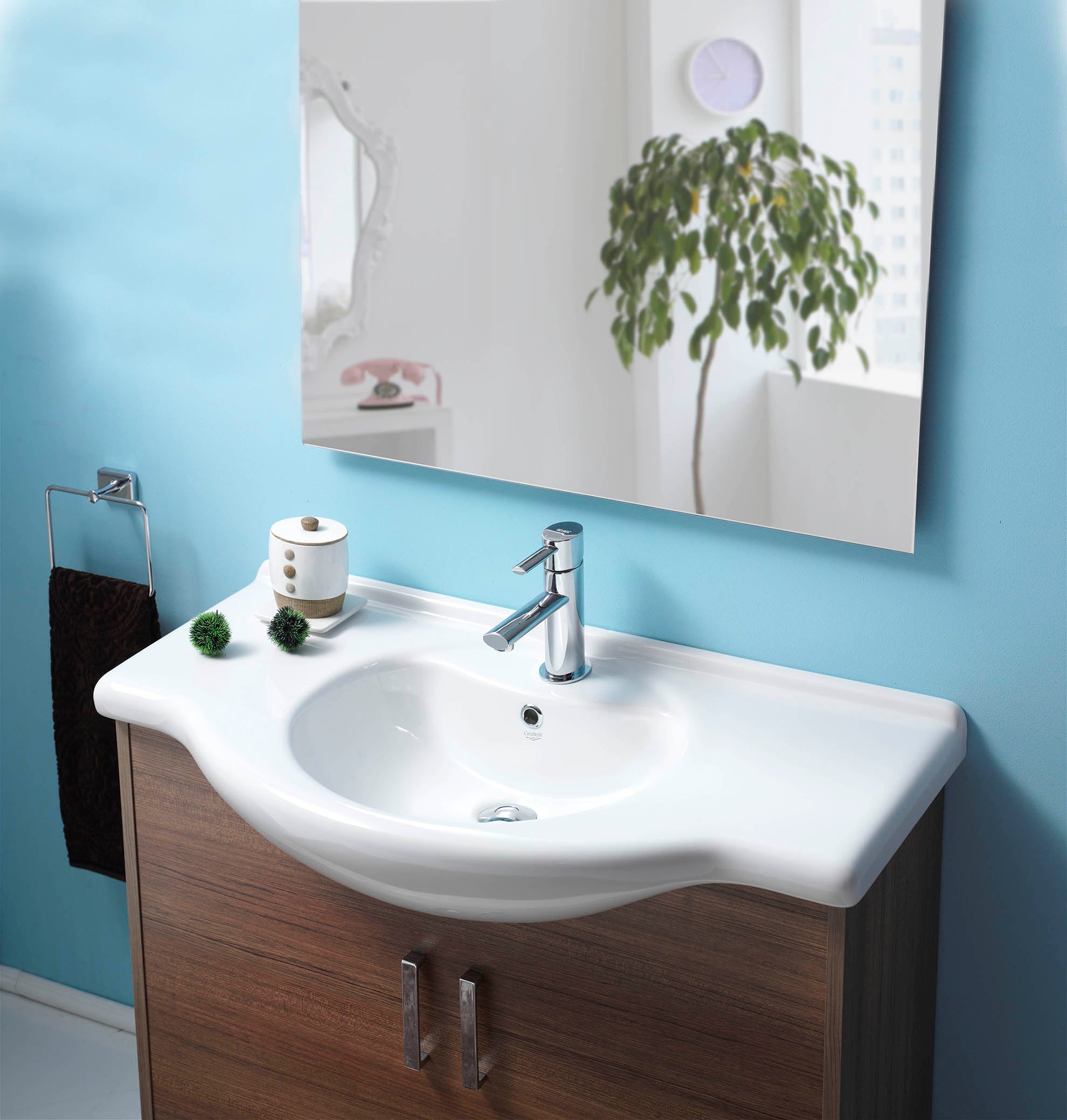 Мебелна мивка Nil 85х50 см. в дървен шкаф, отвор за смесител, онлайн магазин за обзавеждане за бани KERANOVA, Произход Турция