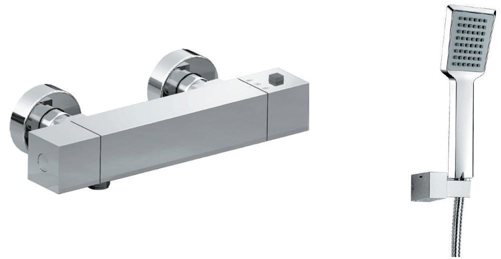 Термостатичен смесител 67015J8 стенен, комплект със слушалка, шлаух и държач — онлайн магазин за обзавеждане за бани KERANOVA