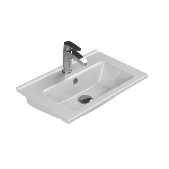 Мебелна мивка Arte 55х37 см. с отвор за батерия, бял порцелан за баня - онлайн магазин KERANOVA