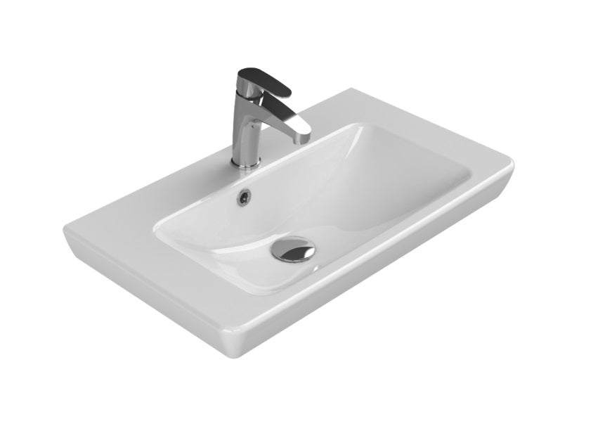 Мебелна мивка Porto 65х38 см. бяла керамична мивка с отвор за смесител, монтаж върху мебел или плот - онлайн магазин за обзавеждане за бани KERANOVA