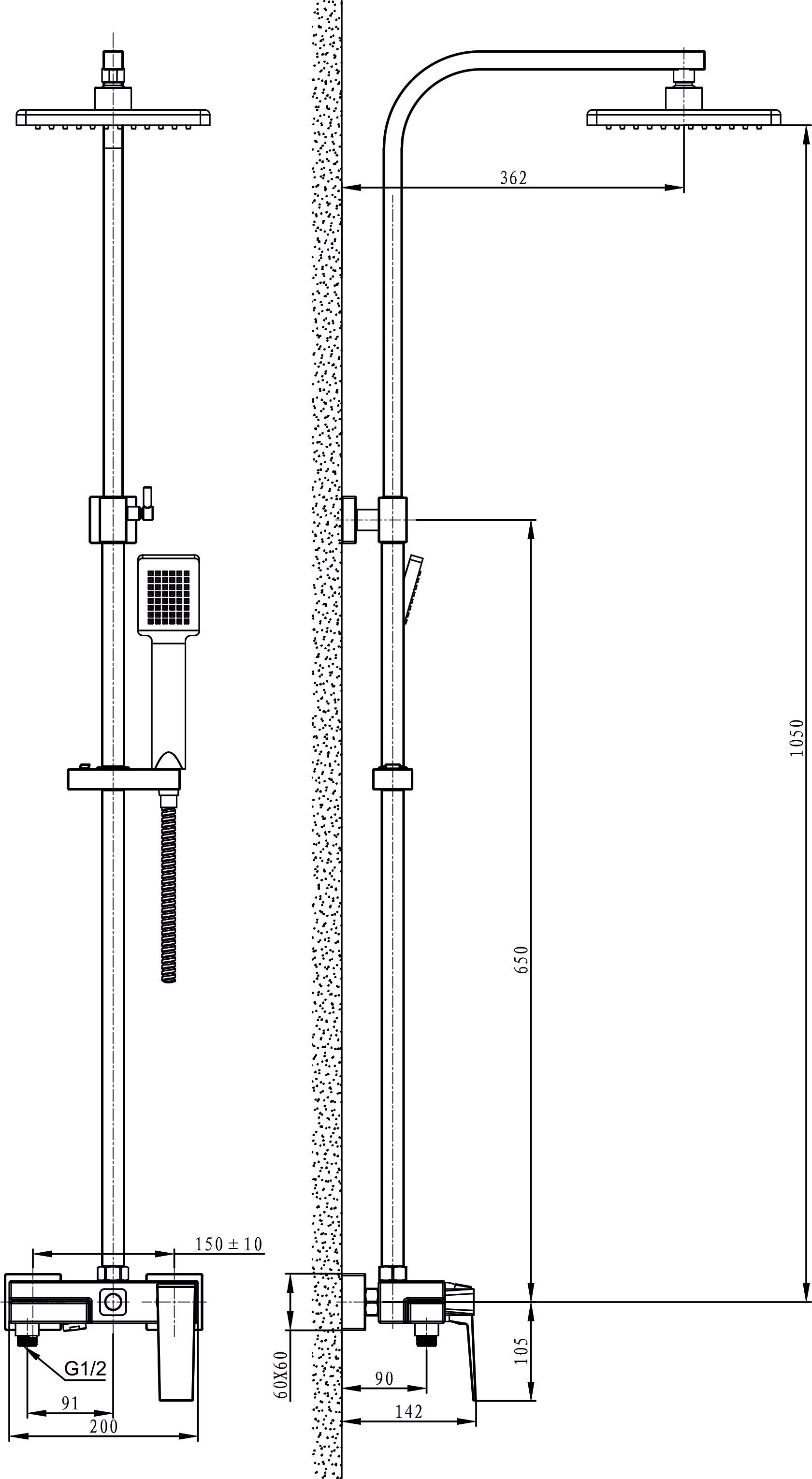 Душ колона с чучур Elinor Matt White - телескопична бяла душ колона 20x20 стационарен и ръчен душ, онлайн магазин за бани KERANOVA