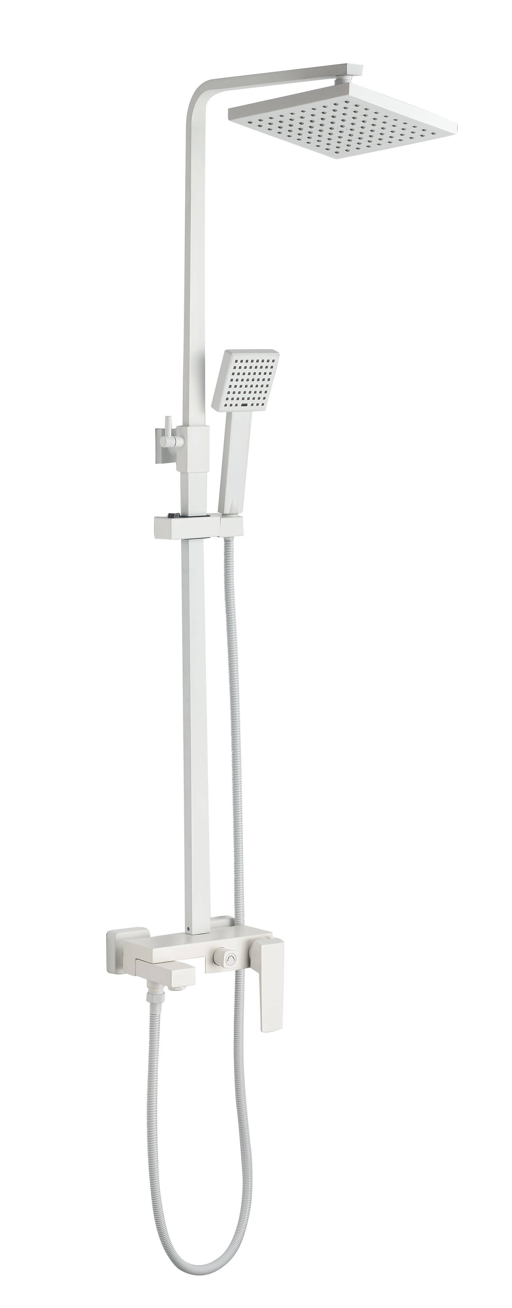 Душ колона с чучур Elinor Matt White - телескопична бяла душ колона с пита 20x20 см, ръчен душ и мсиингов смесител за KERANOVA онлайн магазин