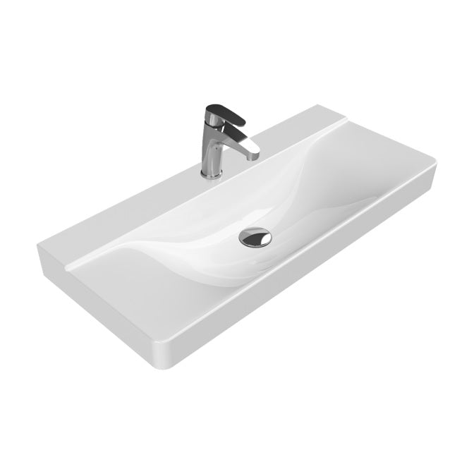 Мебелна мивка Mona 100х45 см. бяла керамична мивка с отвор за смесител, онлайн магазин за обзавеждане за бани KERANOVA