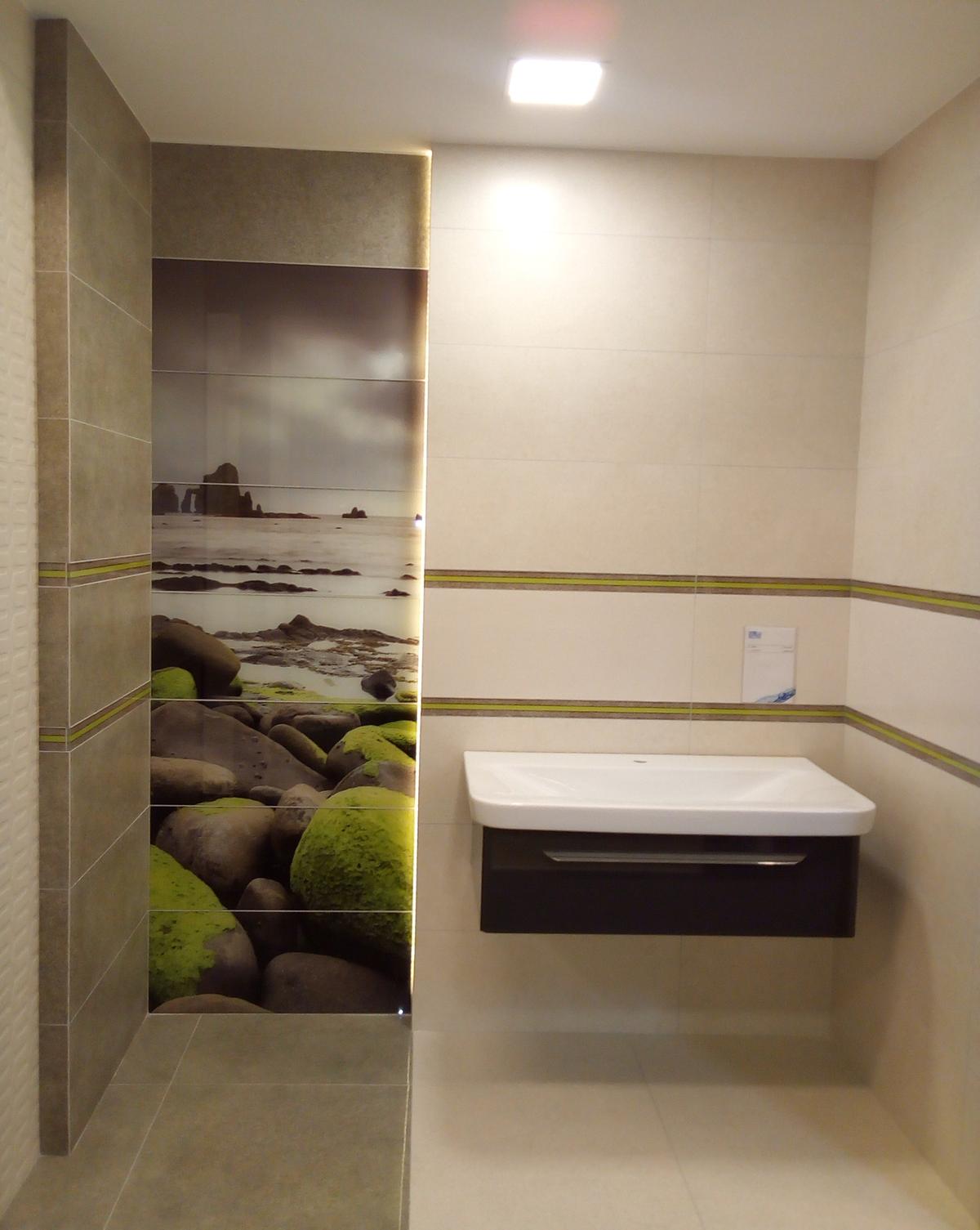 Баня Lemon Stone 29.8x74.8 - плочки с лимонов камък, естествени текстури и свеж зелено-каменен мотив за баня от KERANOVA