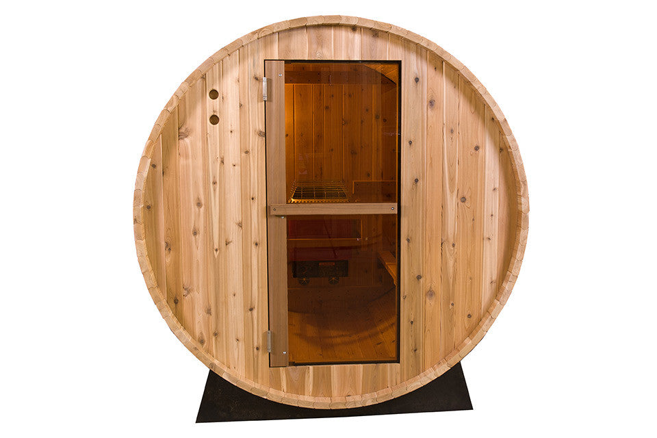 Alt Tag: Градинска сауна Rustic от червен кедър 245x185x200 см - 8FT, кръгла барел сауна от кедър с стъклена врата за KERANOVA онлайн магазин
