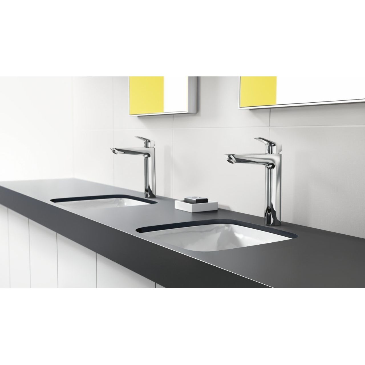 Hansgrohe Logis 190 за мивка хромен висок смесител на две мивки в модерна баня KERANOVA