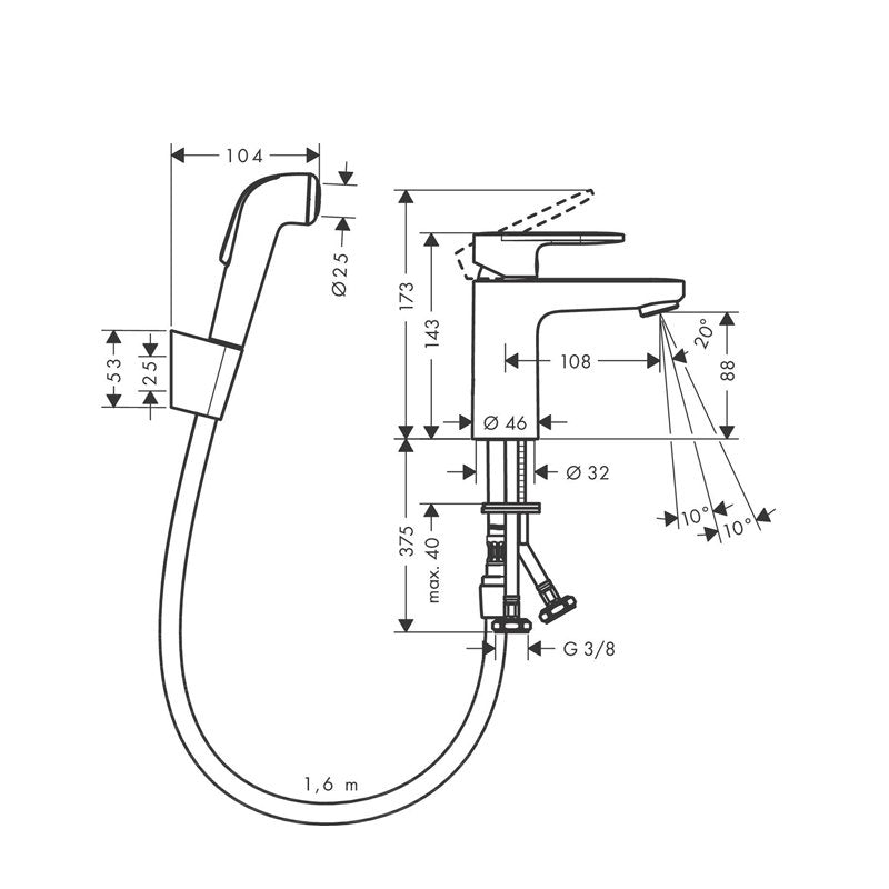 Hansgrohe Vernis Blend за мивка с хигиенен душ - техническа схема и размери, онлайн магазин KERANOVA