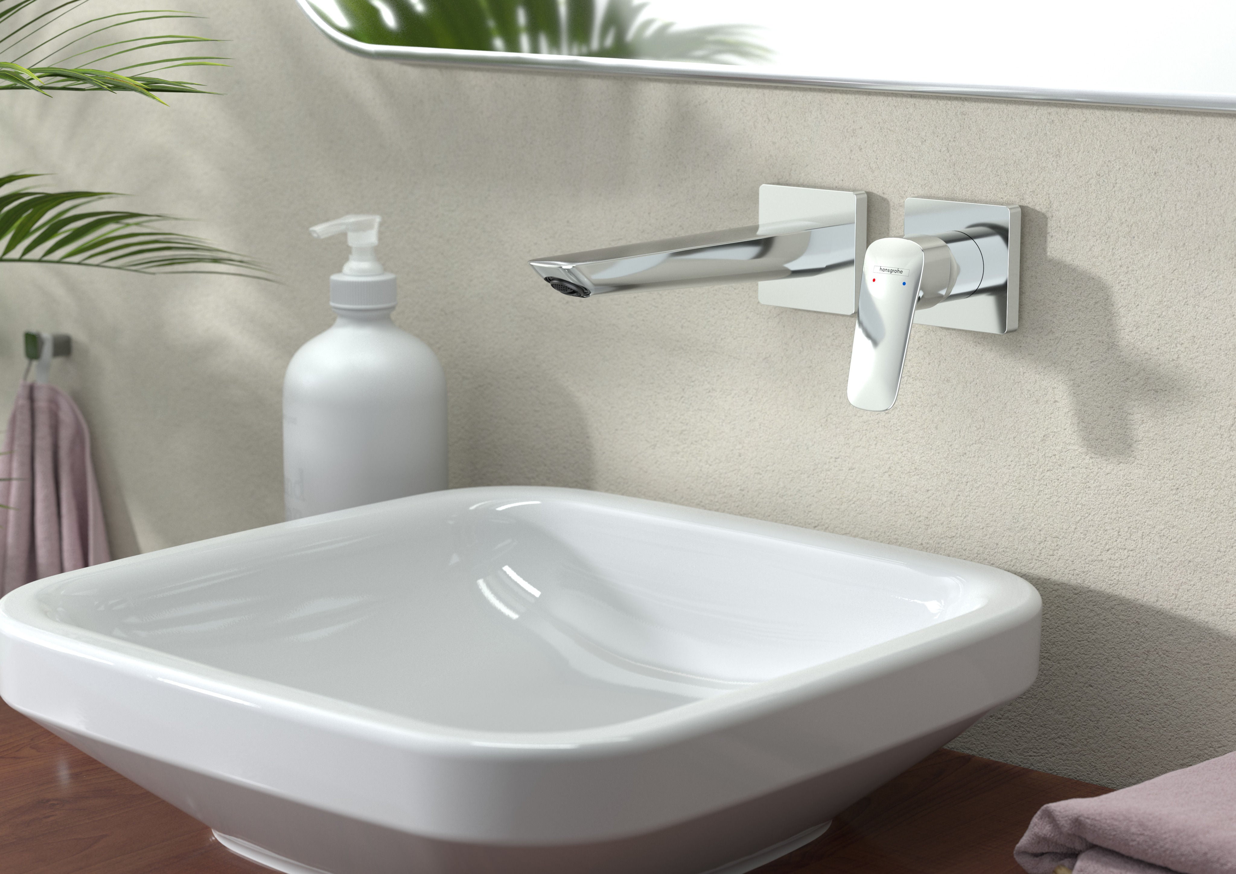 Alt Tag: Hansgrohe Logis Fine вграден за мивка хром стенен смесител с 206 мм чучур, монтаж ляв/десен, комплект KERANOVA онлайн магазин