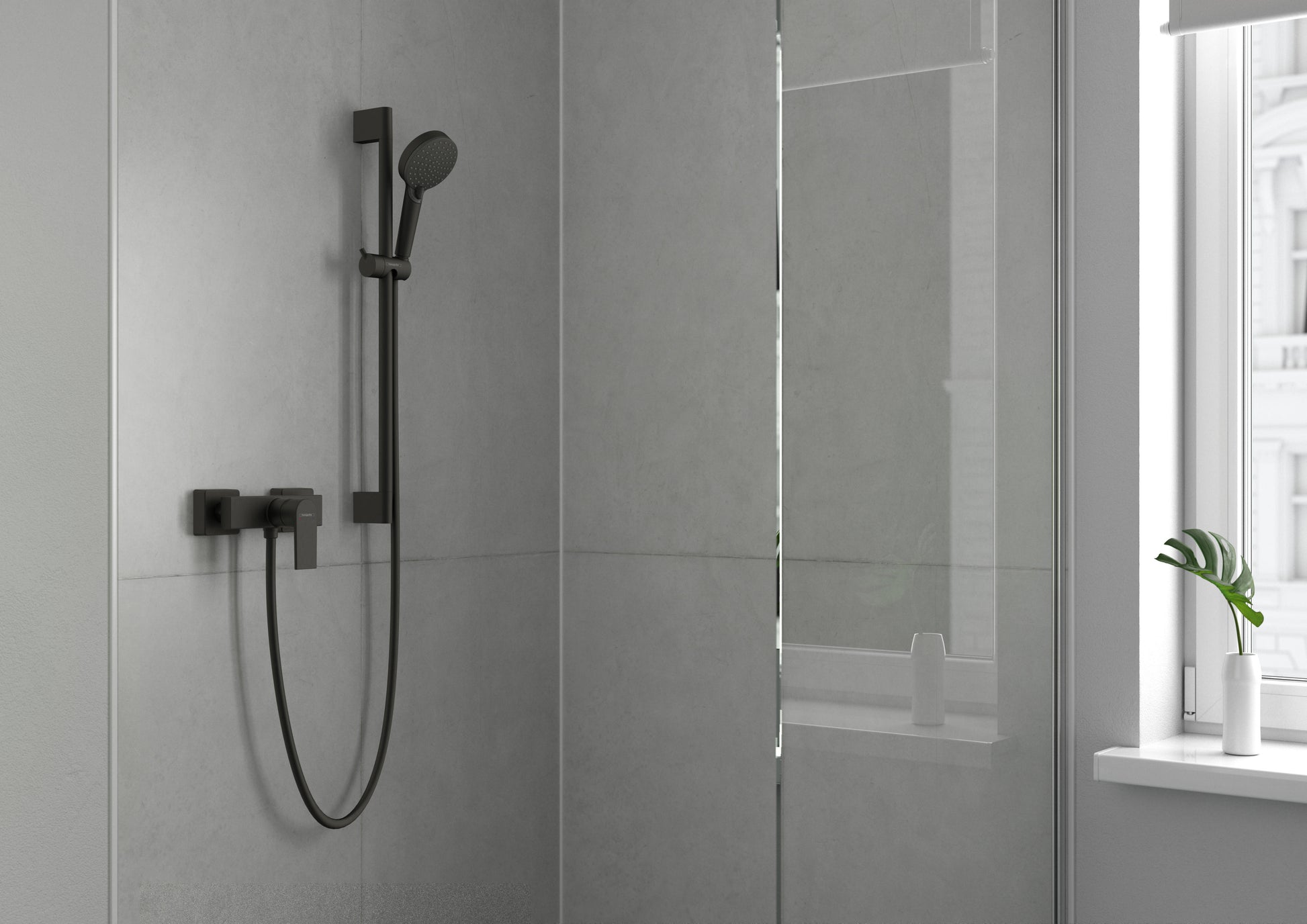 Hansgrohe Vernis Shape смесител за душ в черен мат – стенен душ смесител за баня KERANOVA