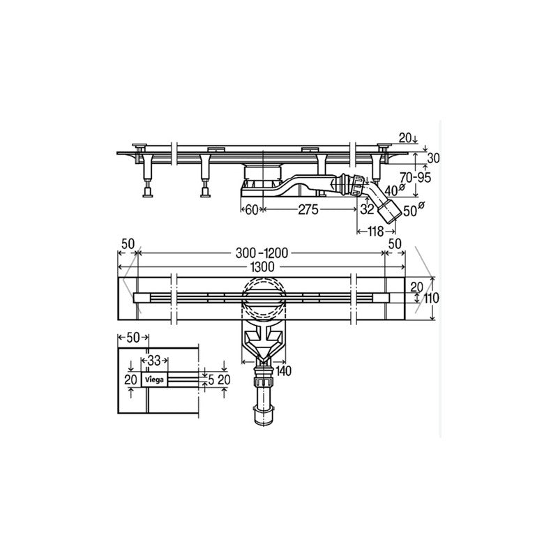 Viega Advantix Vario SLIM 30-120 см. технически чертеж на линеен сифон за баня, регулираща се дължина, онлайн магазин KERANOVA