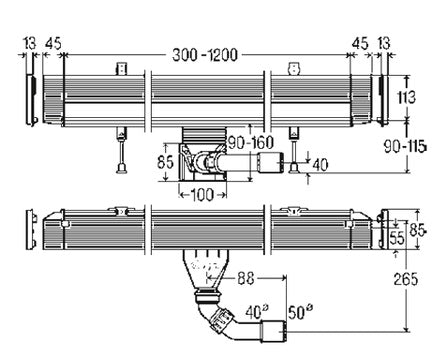 Стенен сифон Viega Advantix Vario 30-120 см. технически чертеж с размери за онлайн магазин KERANOVA