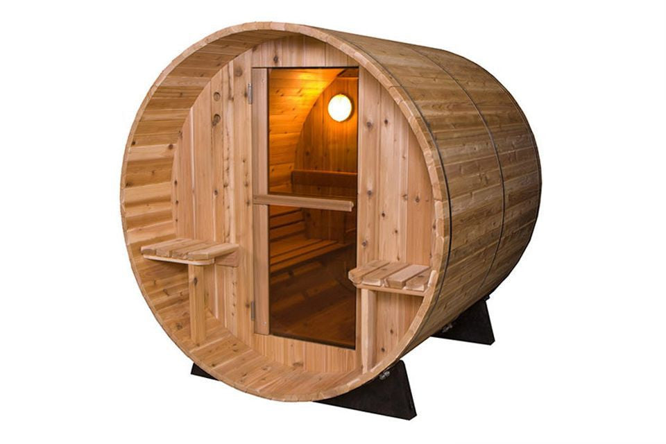Градинска сауна Rustic от червен кедър 245x185x200 см - 7+1FT в стил барел от първокласен червен кедър, външна/вътрешна монтажна опция - KERANOVA