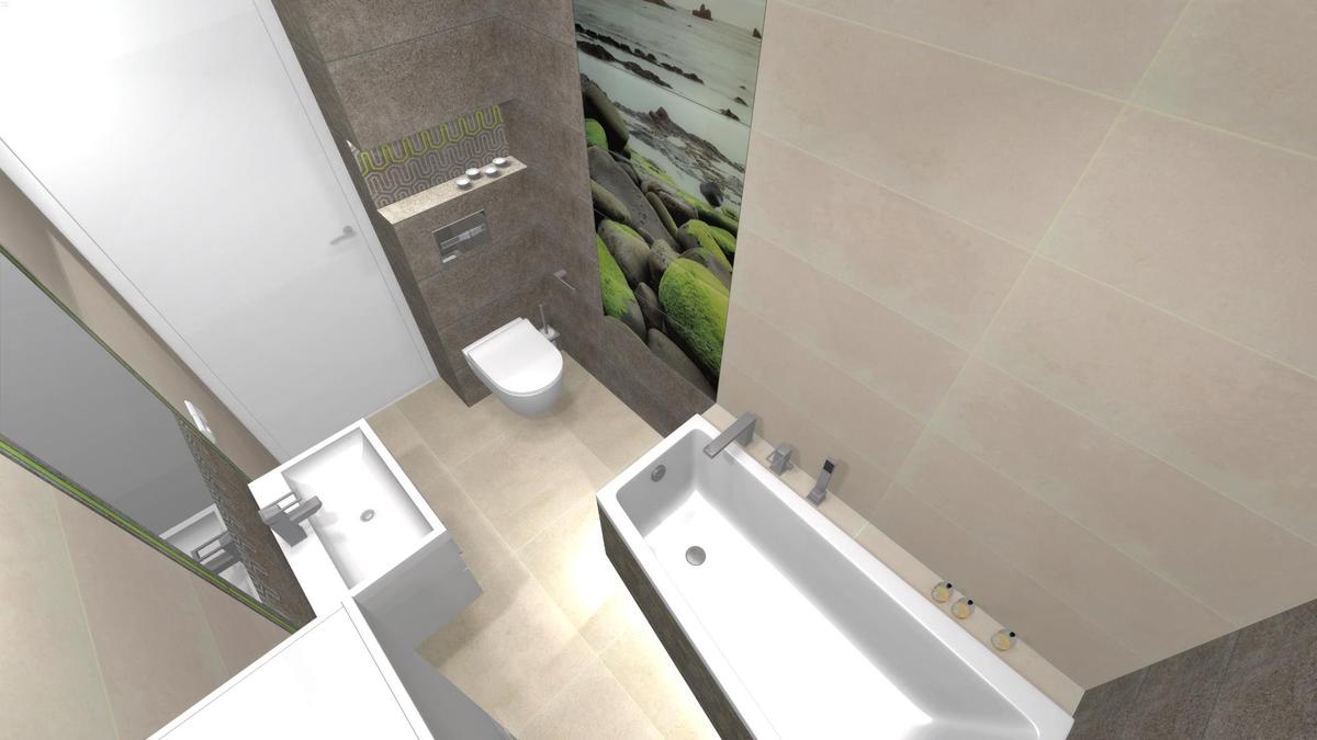 Баня Lemon Stone 29.8x74.8 - модерен дизайн баня с плочки Lemon Stone, бежови и зелени природни тонове, онлайн магазин за обзавеждане KERANOVA