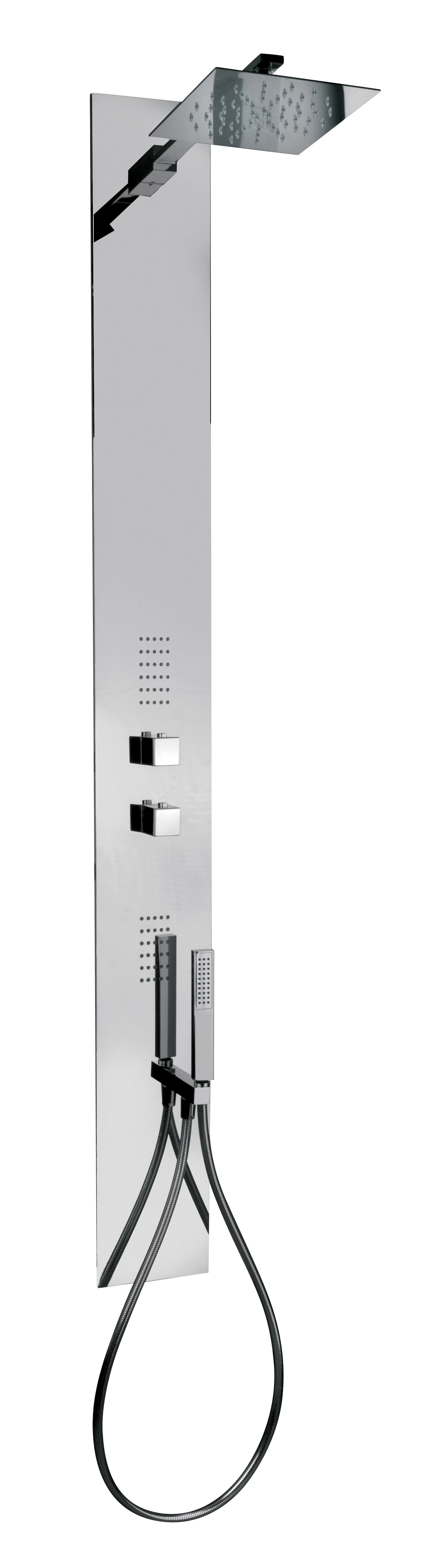 Aquastar Steel - за вграждане хидромасажен душ панел с огледална хромирана повърхност, термостат, стационарен и ръчен душ