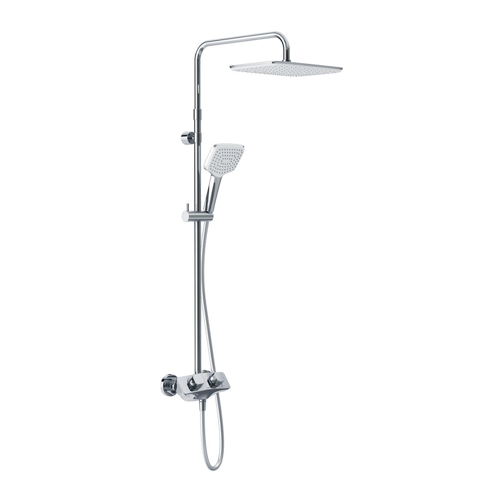 Термостатична душ система Kludi Cockpit Explorer Chrome - душ колона с термостат, квадратна глава 220x300 мм, ръчен душ, KERANOVA