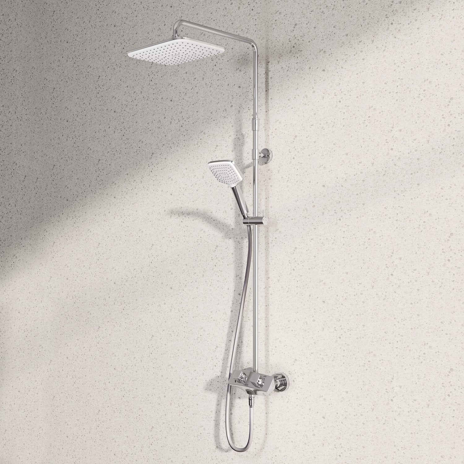 Термостатична душ система Kludi Cockpit Explorer Chrome - душ колона с термостат, квадратна душ глава 220x300 мм, ръчен душ, KERANOVA