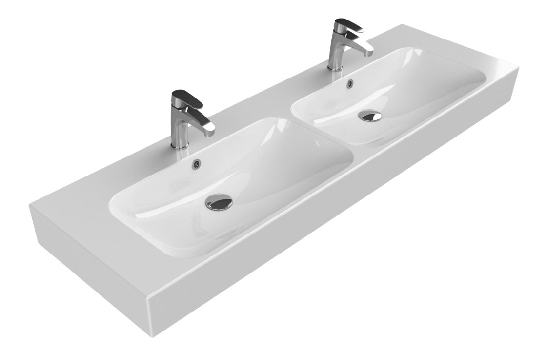 Мивка за плот Pinto 150х46 см. двоен плотен умивалник Turkuaz Seramik 150,5х46,5х13 см за баня - онлайн магазин KERANOVA