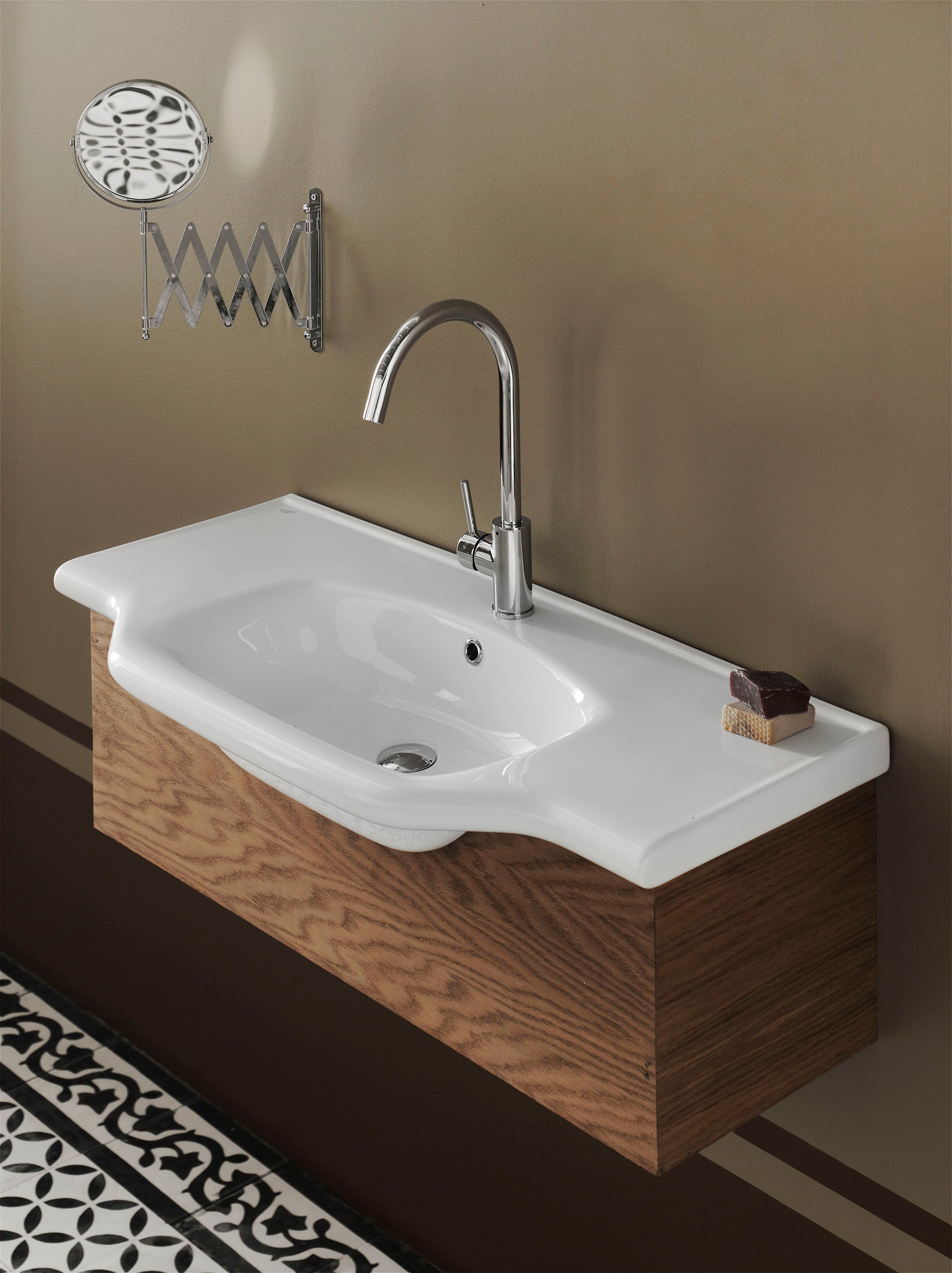 Мебелна мивка New Klasik 65х48 см. бяла с дървен плот, отвор за смесител, онлайн магазин за обзавеждане за бани KERANOVA