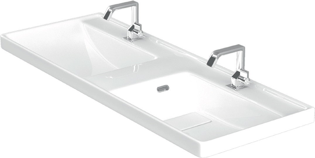 Двойна мивка Quattro за мебел 120 см. бяла мебелна мивка с две корита и отвори за батерии за онлайн магазин KERANOVA