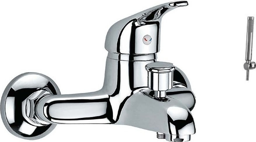 Смесител за вана/душ Rivoli стенен хром с чучур, слушалка, шлаух и държач – онлайн магазин за обзавеждане за бани KERANOVA