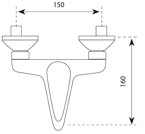 Смесител за вана/душ Rivoli стенен с чучур, размери 150 мм монтаж и височина 160 мм, комплект със слушалка, шлаух и държач - KERANOVA