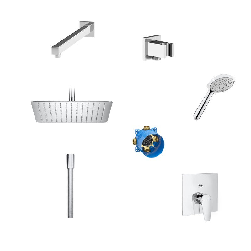 Вграден комплект Atlas с RocaBox с душ глава 30х30 см. - комплект вграден смесител, душ глава Raindream, душ слушалка и RocaBox за баня KERANOVA