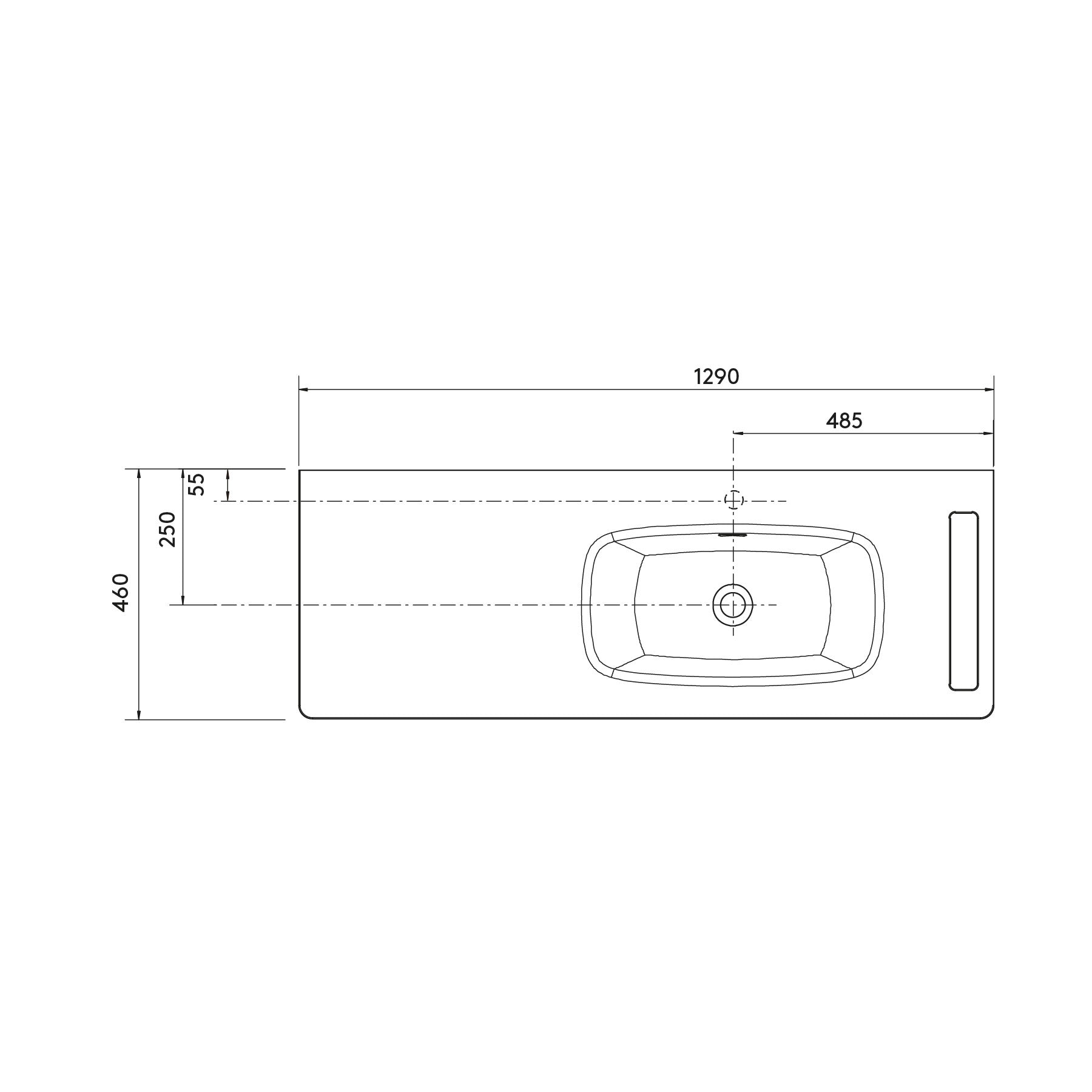 Мебелна мивка UNIIQ 129х46 см. с размери 1290х460 см и мити санитарен дизайн.