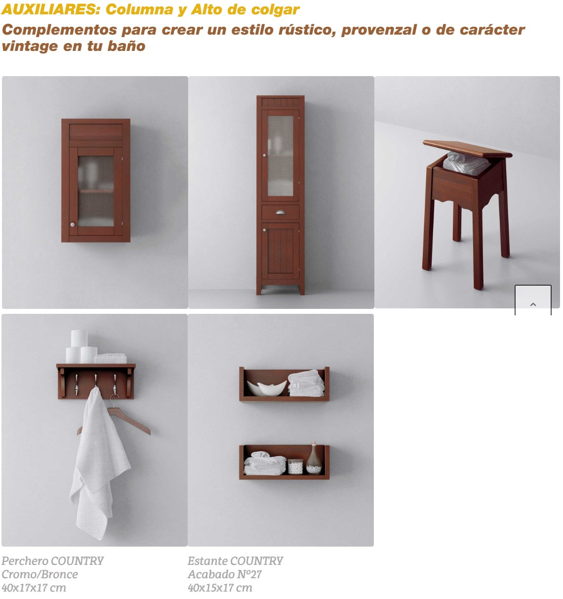 Ретро колекция Colonial - Avila Dos дървени помощни шкафове и рафтове за баня в рустикален стил, онлайн магазин за обзавеждане KERANOVA