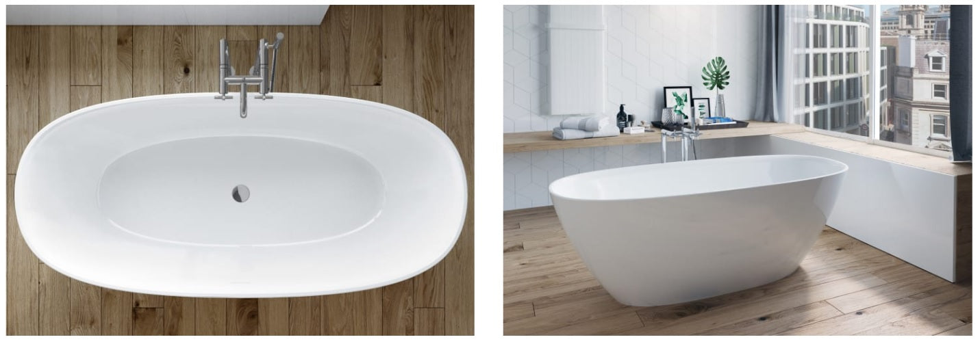 Roca Ariane свободно стояща вана 165х75 см. овална свободностояща вана Stonex® с click-clack клапа и сифон за онлайн магазин KERANOVA