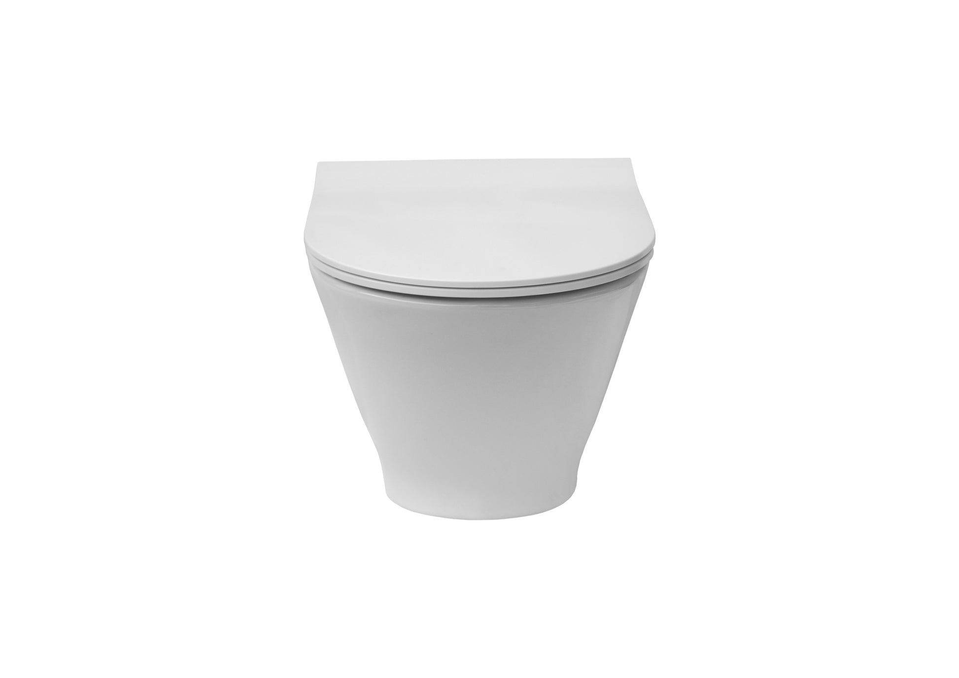 Rimless конзолна тоалетна GAP Compact Round 48 см. Roca - компактна бяла порцеланова окачена тоалетна за баня от KERANOVA