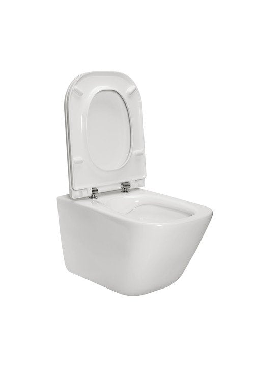 Rimless конзолна тоалетна GAP Compact Square 48 см. Roca - компактна окачена порцеланова тоалетна за малки бани, онлайн магазин KERANOVA