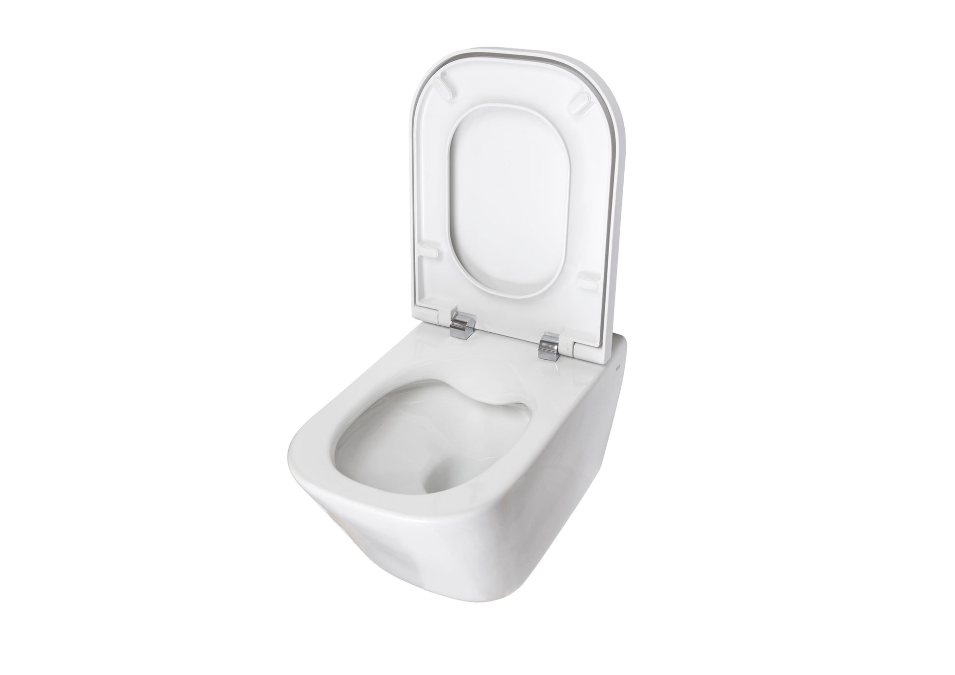 Rimless конзолна тоалетна THE GAP Square Roca – бяла компактна порцеланова окачена тоалетна със седалка и капак със забавено падане, KERANOVA