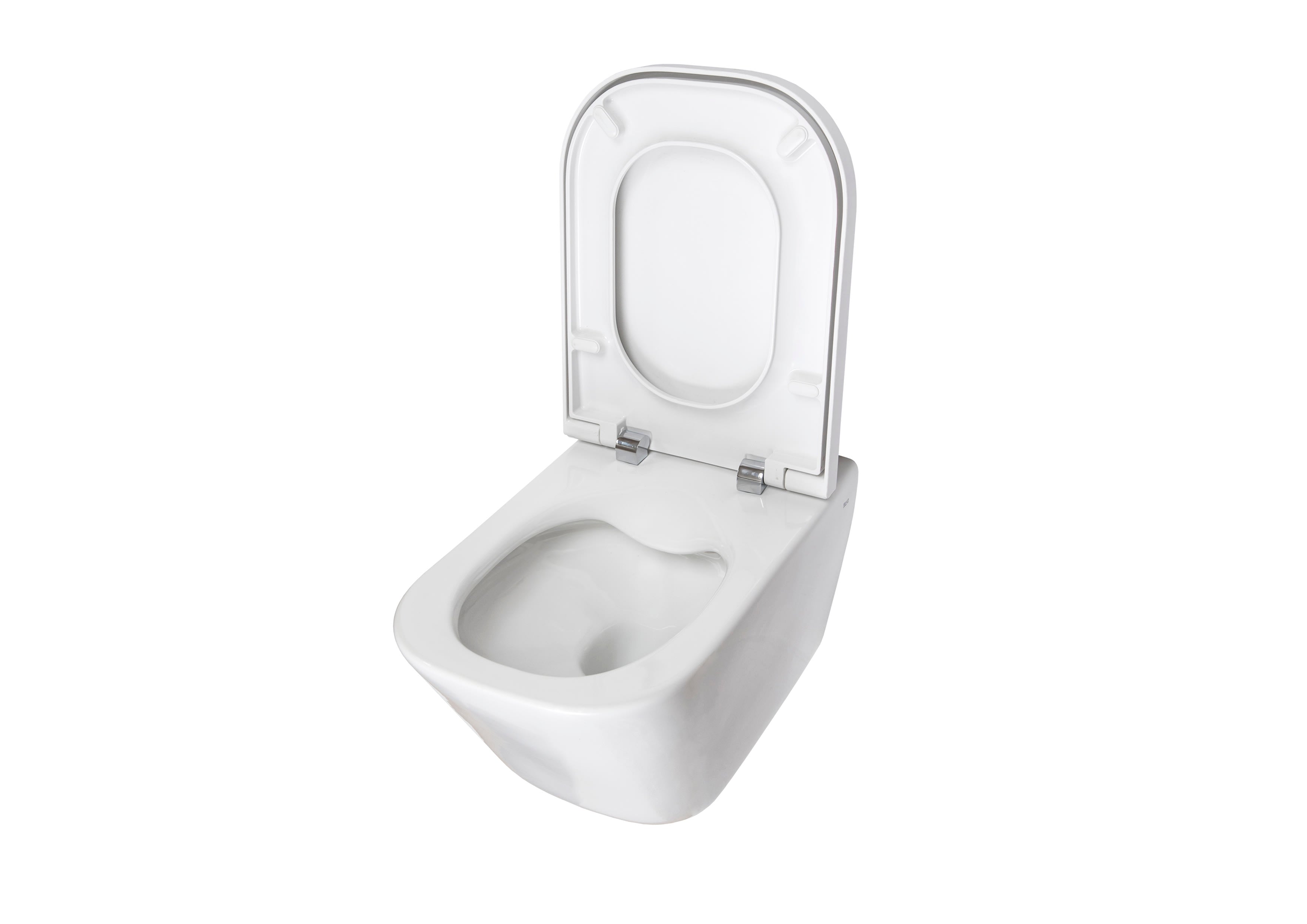 Rimless конзолна тоалетна THE GAP Square Roca – бяла компактна порцеланова окачена тоалетна със седалка и капак със забавено падане, KERANOVA