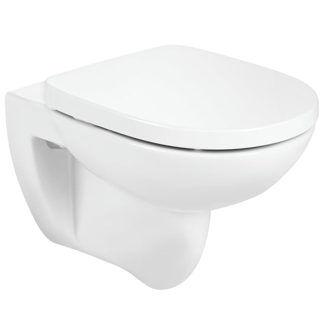 Rimless конзолна тоалетна Debba Round Roca - бяла порцеланова окачена тоалетна със SLIM седалка, онлайн магазин KERANOVA