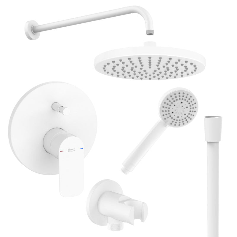 Roca Cala White вграден душ комплект - бял мат вграден смесител, душ пита, ръчен душ и окачване от KERANOVA