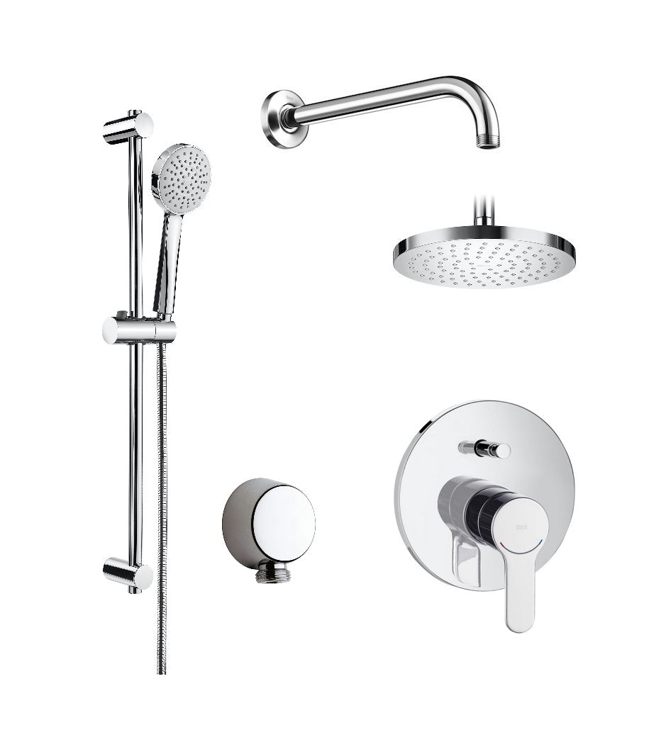 Roca L20 вграден комплект за душ със статив - комплект душ слушалка, ръчен душ, тръба и вграден смесител за баня KERANOVA