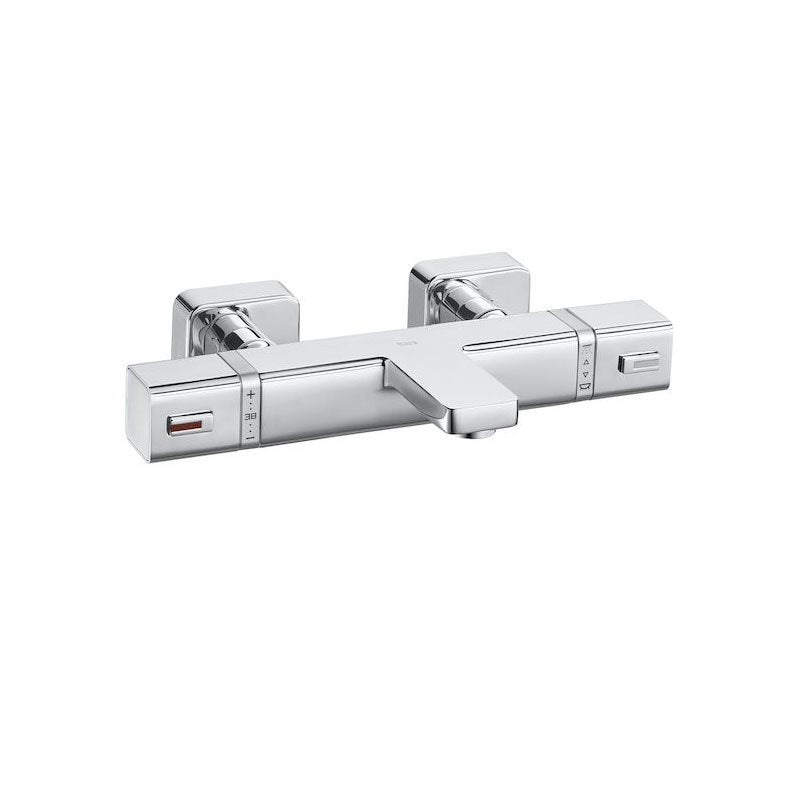 Термостатичен смесител с чучур Roca T-1000 Square за вана и душ, хром, стенен монтаж – KERANOVA онлайн магазин